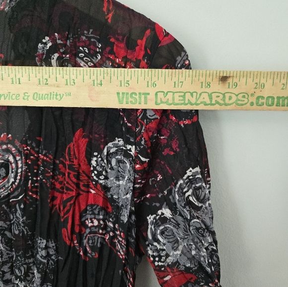 Black Red Sheer Blouse Lace Trim Tie Front Romantic Visual Kei Whimsigoth Large - Picture 9 of 11